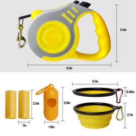 LIEVUIKEN Retractable Dog Leash Automatic Telescopic Tractor Dog Tape, Pet Tape 10/16 FT Durable and Convenient, with Folding Bowl, Dispenser, Rubbish Bags, Suitable for Small and Medium Dogs