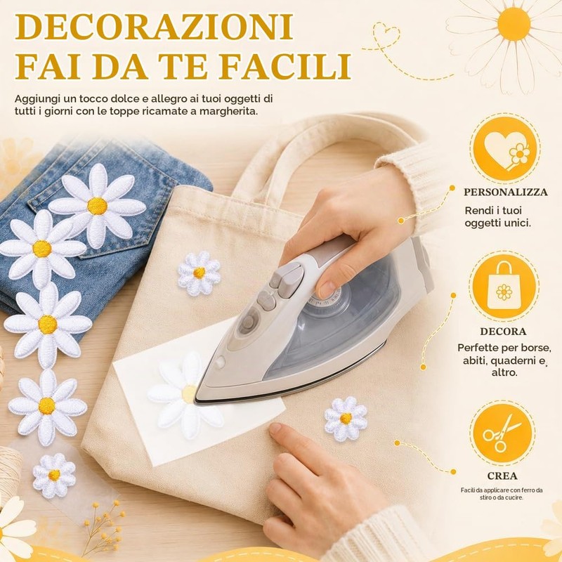 40 Pezzi Toppe Termoadesive Margherita,Applicazioni per Tessuti Fiori,HMCEY Toppe da