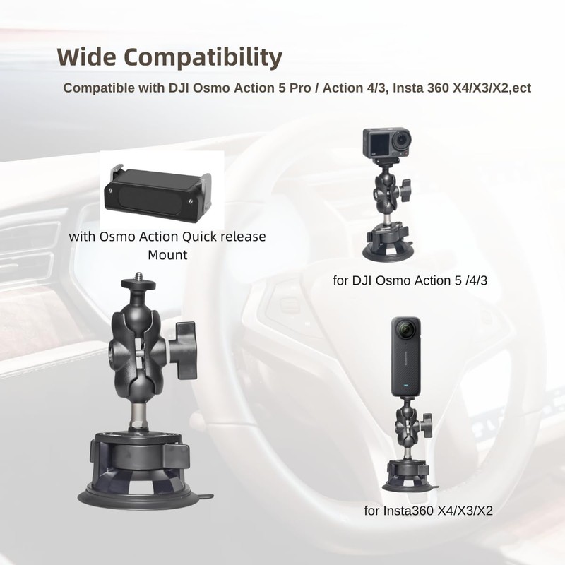 Fotoleey Suction Cup Mount for Osmo Action 5, Insta360 X4,