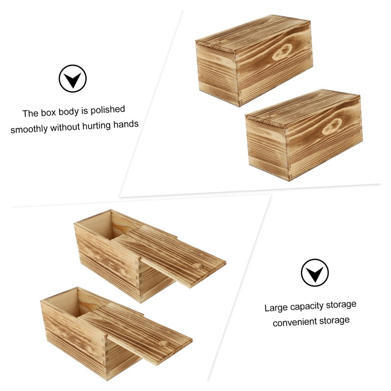 KICHOUSE 2pcs Wooden Sliding Lid Boxes Stackable Storage Bins for