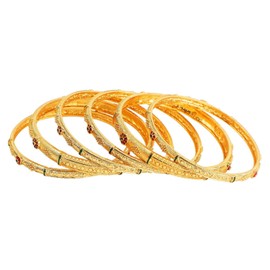 Efulgenz Gold Tone Indian Bangle Set for Women Dubai Style Bangle Set Floral Engraved Pattern Crystal Enamel Indian Bangles Bracelet Indian Bridal Jewelry for Wedding Bollywood Fashion Jewelry (6 Pcs) Size 2.6