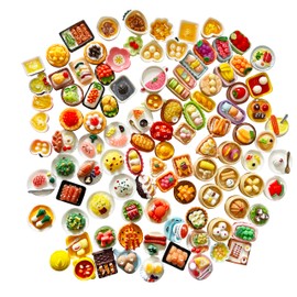Anrher 100pcs Mini Delicious Food Dishes DIY Dollhouse Pretend Kitchen Play Cooking Game Resin Flatback Decoration Sets