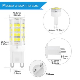 DiCUNO G9 LED Bulb, 4W (40W Halogen Equivalent), Daylight White 6000K, 110V 120V 450LM, G9 Ceramic Base Non-dimmable Light Bulbs for Chandelier, Home Lighting, (6-Pack)