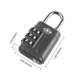 UP Security TSA Approved Locks for Luggage, 3 Digit Combination Lock, Travel Safe Mini Combo Lock for Suitcase, Backpack Zipper, Small Lightweight TSA Padlock for Gym Locker, Cabinet, Toolbox (Black)