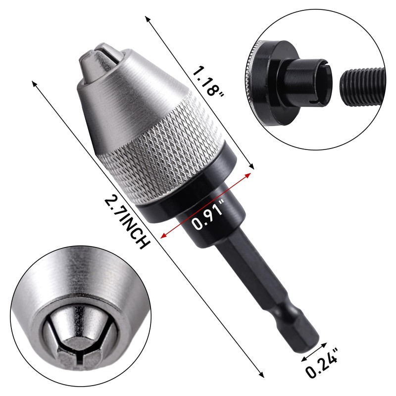 Keyless Drill Chuck Bit 1/4 Inch Hex Shank, Fast Change