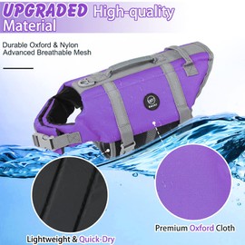 EMUST Dog Life Vests for Swimming, Adjustable Pet Life Jackets for Swimming with Reflective Stripes,Dog Water Vest for Small/Medium/Large Dogs, L, Purple