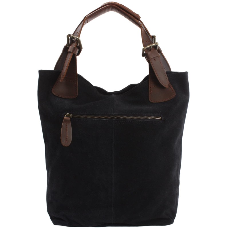 Leconi LE0033-V Women's Handbag, Real Leather, Suede, Shopper Bag for