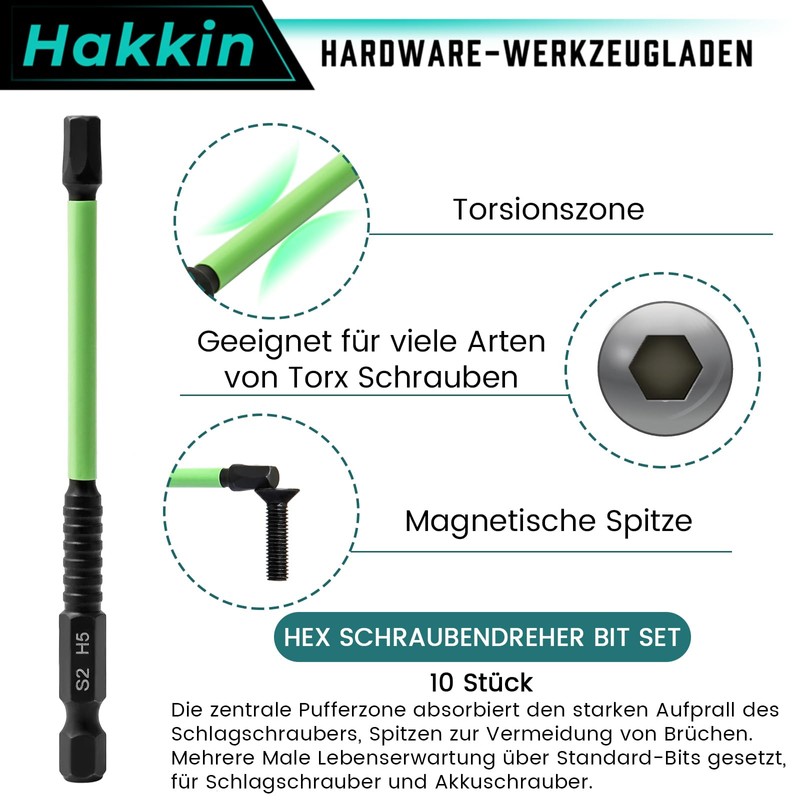 Hakkin Hex Bits Set Long 100 mm Allen Bit Set
