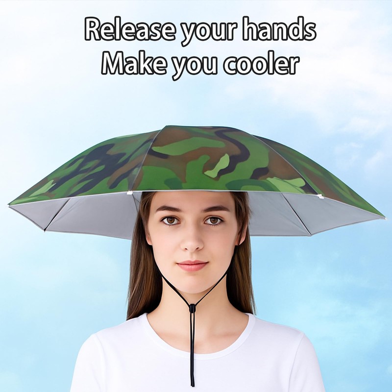 MUNSKT Pack of 2 Foldable Umbrella Hat with Elastic Band
