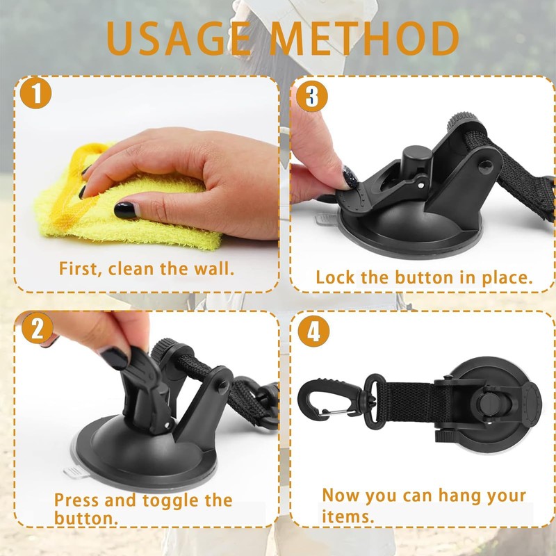 Oiieco Suction Cup Hook Camping Set, 4 Pieces Extra Strong