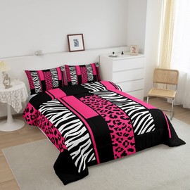 Feelyou Leopard Zebra Comforter Set Twin Size Kids Cheetah Pink White Black Comforter for Boys Teens Animal Print Bedding Set Safari Duvet Set Geometry Room Decor Quilt Boys