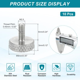 sourcing map M2.5x6mm Vernier Caliper Screws, 304 Stainless Steel Flat Head Thumb Screws Metric Diamond Knurled Head Bolts Grip Knobs Hand Tighten Thread Fasteners Lock Position, 10 Pcs