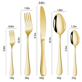 Lelasety 20 Pcs Gold Silverware Set, Stainless Steel Flatware Set for 4, Kitchen Tableware, Cutlery Utensil Include Knives, Forks, Spoons, Dishwasher Safe