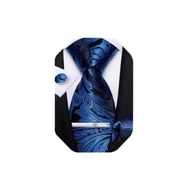 DiBanGu Mens Blue Paisley Tie Silk Tie Sets with Pocket Square Tie Clip and Cufflinks Formal