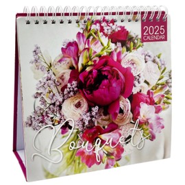 PaulStore 2025 Desk Top Calendar Month to View Flip Over Home Office School Square Planner (Bouquets)
