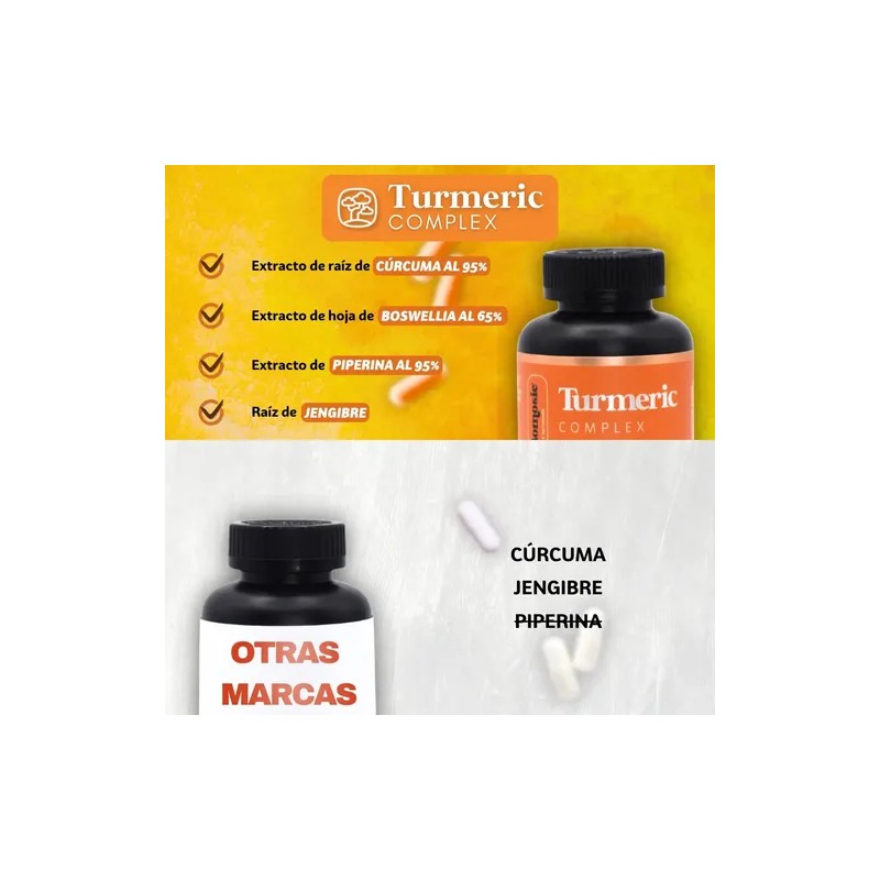 Turmeric Cúrcuma + Piperina + Boswelia + Jengibre 60 Cáps