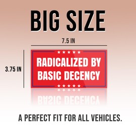 Radicalized by Basic Decency Bumper Sticker Anti Funny Leftist Feminist Social Justice Human Rights Red Vinyl Decal for Car Truck, Waterproof UV-Resistant 7.5x3.75in