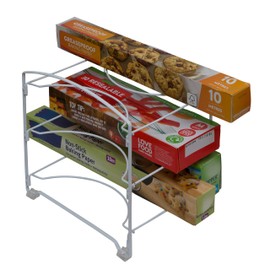 Amtido Kitchen Cupboard Wrap Storage Organiser - Holder for Cling Film - Food Wrap - White