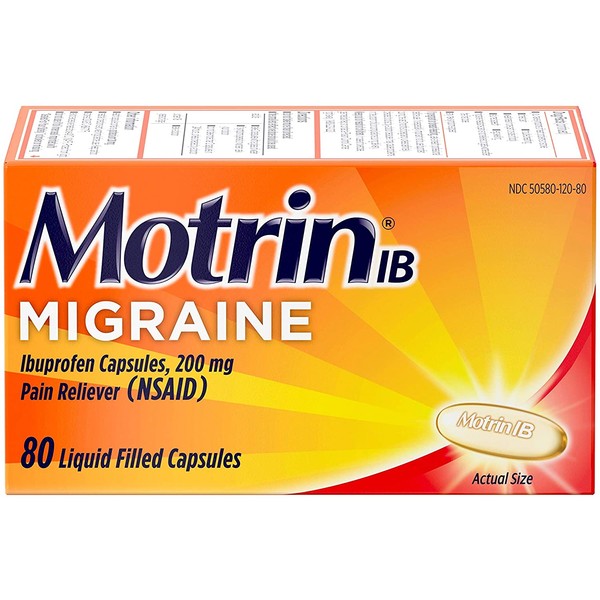 Motrin IB Migraine Liquid Gel Caps, Ibuprofen 200 mg, Migraine Relief Medicine, 80 ct