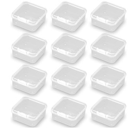 Lovgrin Recipientes de Almacenamiento de Abalorio, Caja Pequeña de Plástico de 12 Unidades, Caja Cuadrada de Plástico Transparente con Tapa con Bisagras para Organizar Pequeños Artículos(5.5*5.5*2cm)
