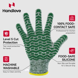 HandLove Cut Resistant Gloves, Food Grade CE Level 5 Premium Protective Cutting Gloves, Machine Washable for shucking oysters, Whittling, Mandolin, kitchen, Garden, 1 Pair,Green, L