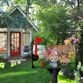 Dacawin Summer Flower Mailbox Covers Magnetic Large Size Spring Floral Butterfly Mailbox Wraps Colorful Spring Mailbox Post Cover Oversized Mailbox Decor Waterproof for Garden Yard 25.5x21 Inch