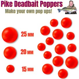 EUROKAN TACKLE Pike Poppers Pop Up for Pike Deadbait Fishing - Pop Up Deadbait PIKE Fishing - 15 20 25 mm Poppers - UK (10 x Mixed Size)