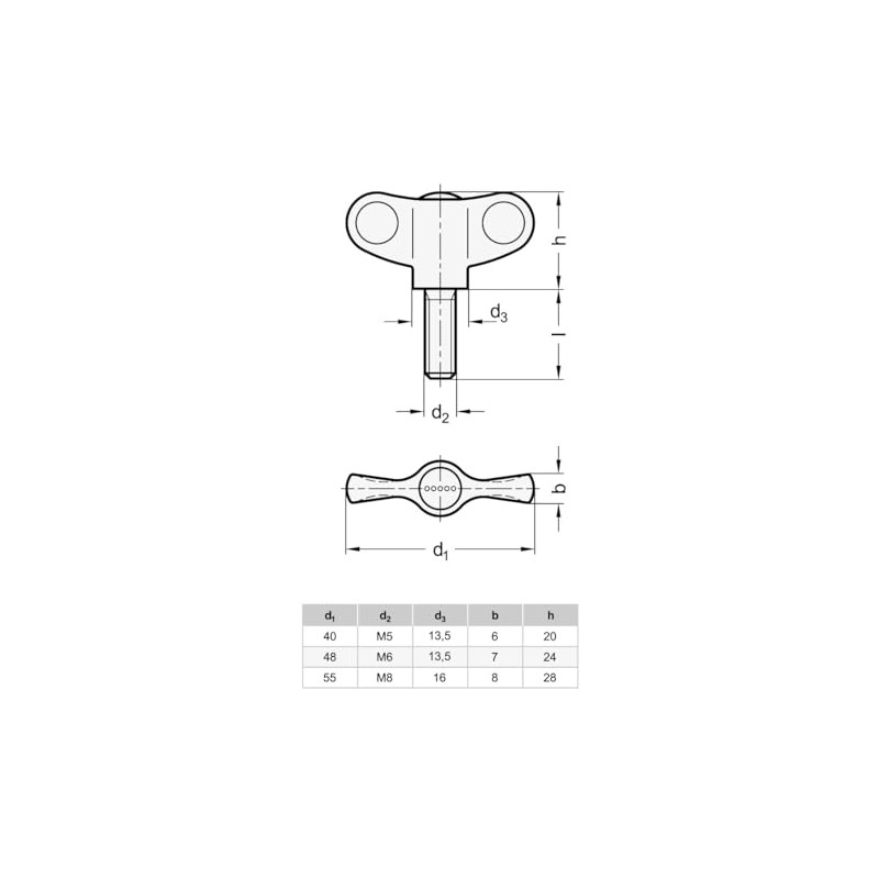 Ganter Normelemente Wing Screw GN 633-55-M8-40-DSG, Pack of 4, Wing