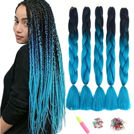 ShowJarlly 5 Packs Ombre Jumbo Braid Hair, Black/Navy Blue Hair African Braid Extension, 24inch Box Braid Hair Extensions Synthetic Colorful Hair Extensions for Braiding