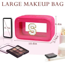 Gloppie Initial Letter Clear Makeup Bag Preppy Cosmetic Bags Travel Toiletry Bag Chenille Letter Bag Gift for Women Letter S