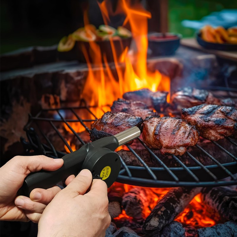 BullTek Handheld Fan with Crank Handle for BBQ Portable Outdoor