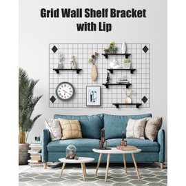 Alffun 12 PCS Gridwall Knife Shelf Bracket with Lip, 12" Metal Gridwall Brackets Hooks Heavy Duty Shelf Bracket Gridwall Accessories - Fits All 3" Grid Panels