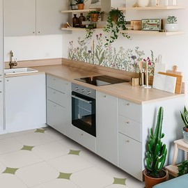 Alwayspon Peel and Stick Vinyl Floor Tiles 12"x12" 12Pcs, Self-Adhesive Flooring Sticker for Kithchen Bathroom Dinning Room Bedroom Home Decor DIY, Milk White&Sage Green