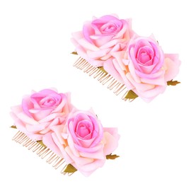Healeved 2pcs Dual Rose Fabric Hair Combs Elegant Floral Headdress Breathable Comfortable Headwear for Women Stylish Hair Decoration Accessories