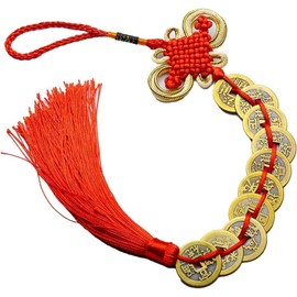 Red Chinese Knot Feng Shui Lucky Wealth 9 Coins For Home Car Hanging Tassel-9Coins Tassels Decorative Accessories