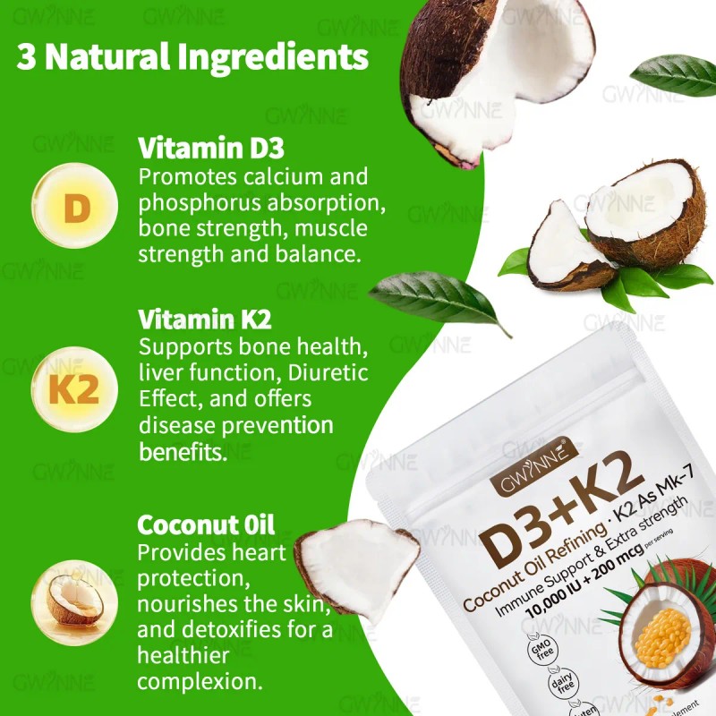 Gwynne Vitamina D3 10.000ui + K2 Mk-7 200mcg,120cápsulas 2 En