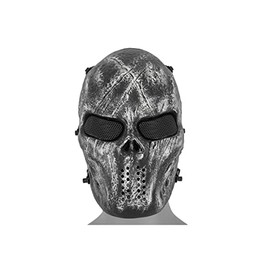 UK Arms Airsoft Full Face Villain Skull Mesh Airsoft Protective Gear Mask - Silver/Black