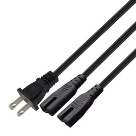 Tekit Polarized US 2-Prong (Nema 1-15P) to Dual Polarized IEC C7 Y Split Power Cord, US 2 Outlet Male to Double Figure 8 Female Splitter, 6ft/1.8m (1-15P to 2XC7 Polarized)