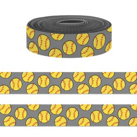5 Yards American Softball Ribbon for Crafting Sewing, 7/8 Inch Grey Grosgrain Ribbons for Gift Wrapping, Sports Balls Ribbons for Hair Bow Cheerleader Accessories