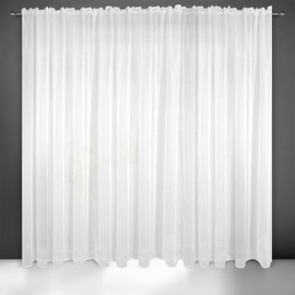 Eurofirany LUCY Voile Curtain, Sheer Curtain with Rufflette Tape - 1 Unit, Bedroom, Living Room, Kitchen, White, 400x300 cm
