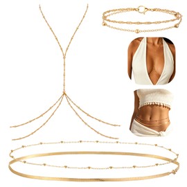 4 Pcs Gold Body Chains Belly Chain Waist Chain Anklets for Women