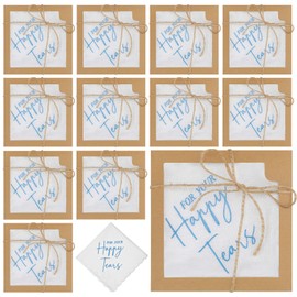 12 Sets Wedding Handkerchief Embroidered Handkerchief with Scallop Lace Edges Fun Wedding Gifts for Wedding Day Bride (Happy Tears)