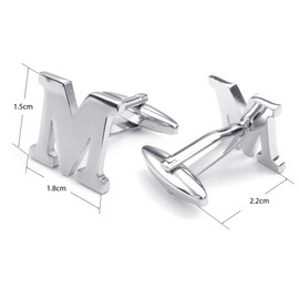 Honey Bear 1 Pair Men's Stainless Steel Cufflinks Wedding Cufflinks Cuff Links Silver Letter, Multi-Way, Stainless Steel
