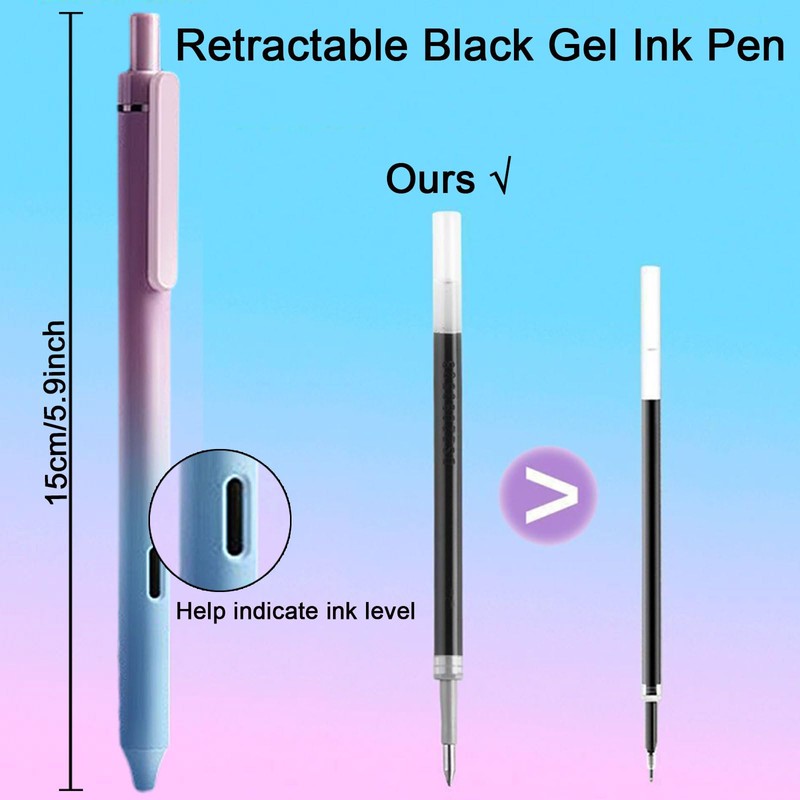 Archic Silent-Press Retractable Ballpoint Black Gel Ink Pens 0.5mm Gradient
