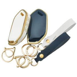 RUNZUIE 2Pcs TPU Smart Key Fob for 2023 2024 Kia Telluride Key Fob Cover 5 Buttons (Black(a)/White(a))