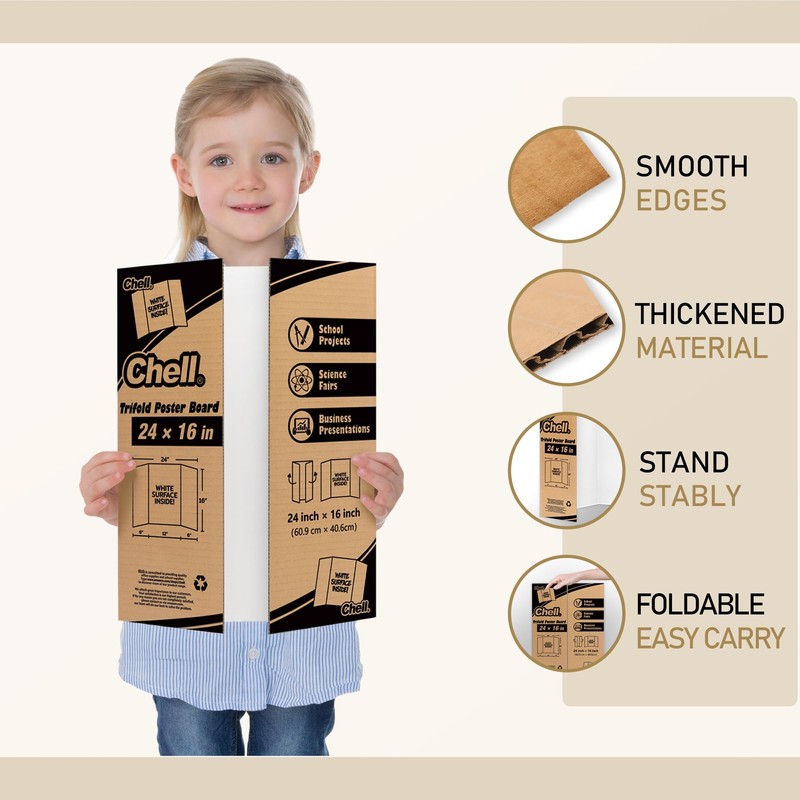 Chell Mini Size Trifold Poster Board, 16" x 24", Small