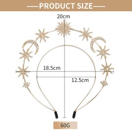 Headband Stars, Sun Moon Stars Headband Hair Accessories, Rhinestone Headpiece Stars, Goddess Wedding Party Carnival Cosplay Hair Accessory for Women Girls (Gold1)