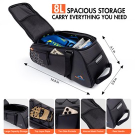 8L Waterproof Bike Rack Bag | Ebike Bags for Bicycle Rear Rack, PVC Water Resistant Oxford Panniers with Reflective Strips | Convertible Commuter Bag for Road Mountain Bikes, Grocery & Travel