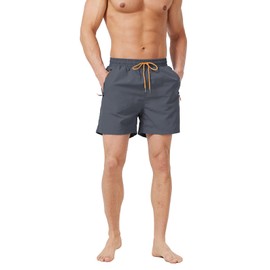 Ougelebo Mens Swimming Shorts Swim Trunks Quick Dry Swim Shorts Men Waterproof Swimming Trunks with Zip Pockets Grey M