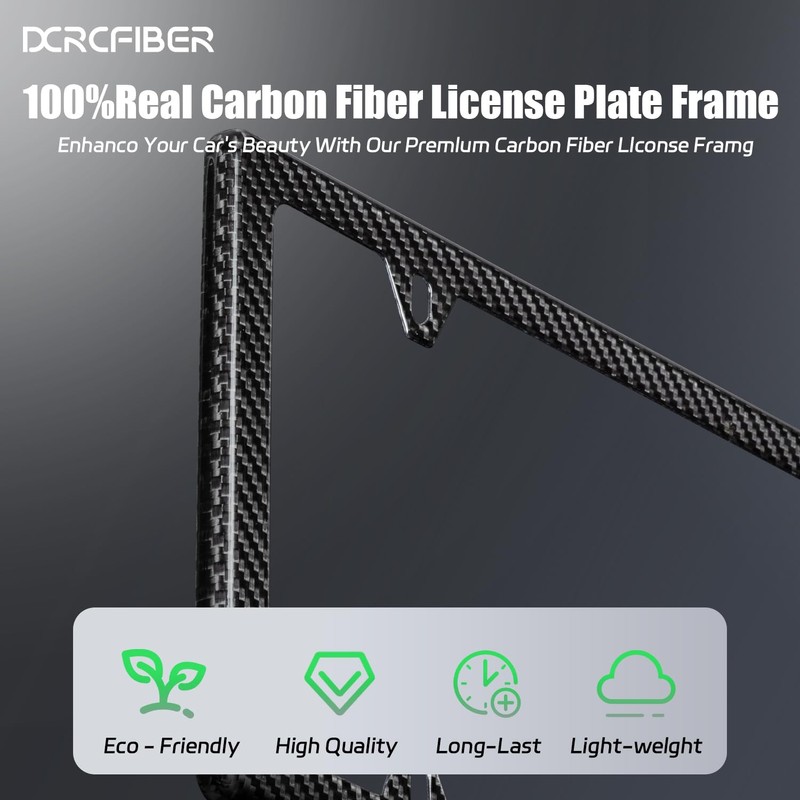 DCRCFIBER Real Carbon Fiber License Plate Frame, 100% Pure Carbon